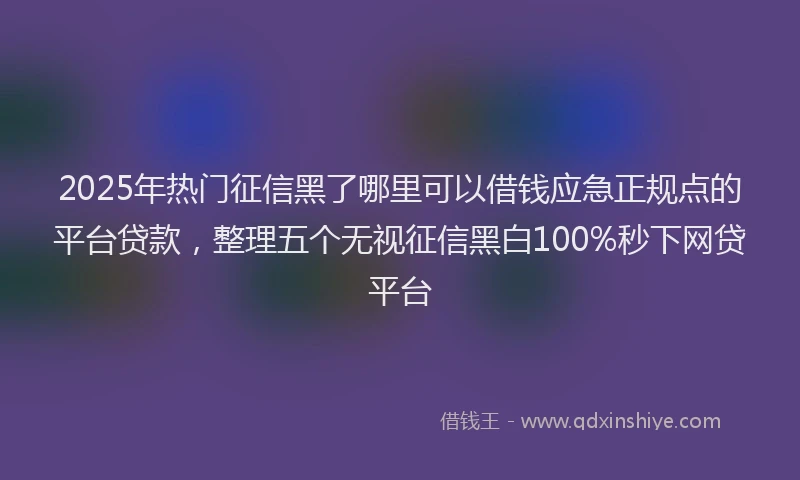 2025年热门征信黑了哪里可以借钱应急正规点的平台贷款，整理五个无视征信黑白100%秒下网贷平台