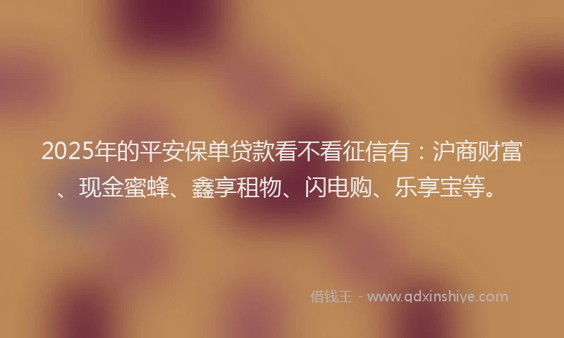 2025年的平安保单贷款看不看征信有：沪商财富、现金蜜蜂、鑫享租物、闪电购、乐享宝等。
