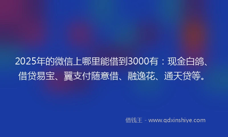 2025年的微信上哪里能借到3000有：现金白鸽、借贷易宝、翼支付随意借、融逸花、通天贷等。