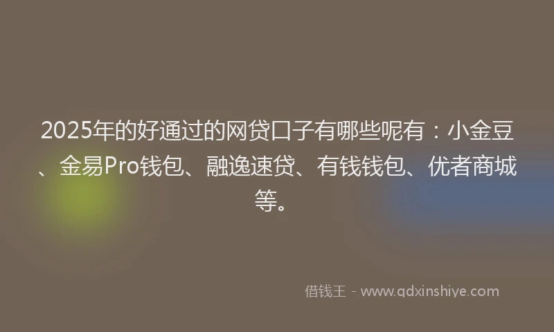2025年的好通过的网贷口子有哪些呢有：小金豆、金易Pro钱包、融逸速贷、有钱钱包、优者商城等。