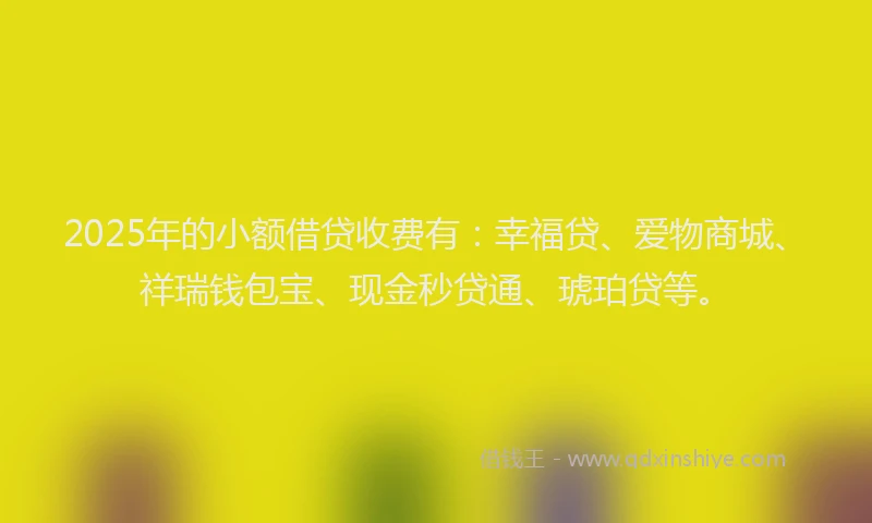 2025年的小额借贷收费有：幸福贷、爱物商城、祥瑞钱包宝、现金秒贷通、琥珀贷等。