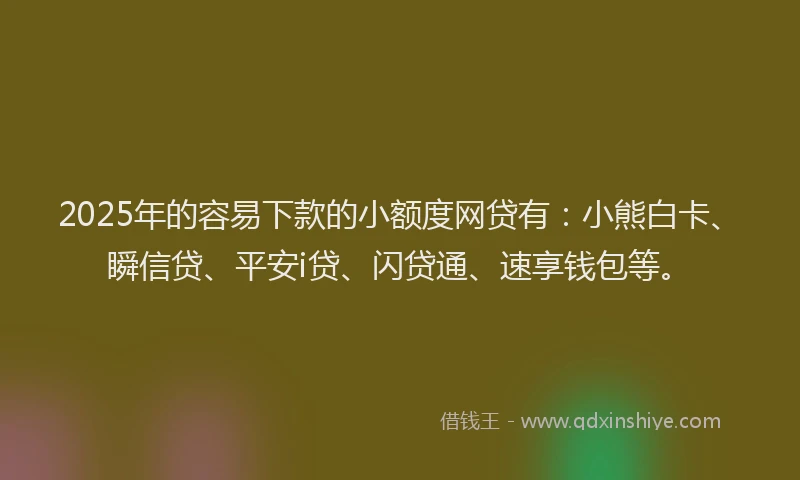 2025年的容易下款的小额度网贷有：小熊白卡、瞬信贷、平安i贷、闪贷通、速享钱包等。