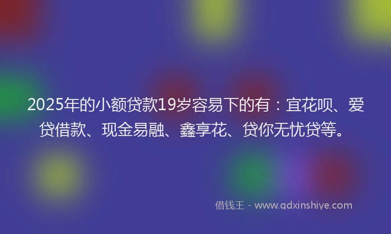 2025年的小额贷款19岁容易下的有：宜花呗、爱贷借款、现金易融、鑫享花、贷你无忧贷等。