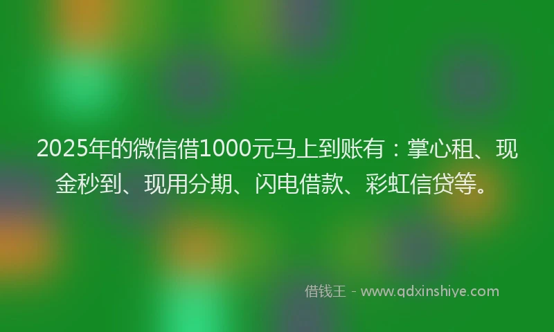 2025年的微信借1000元马上到账有：掌心租、现金秒到、现用分期、闪电借款、彩虹信贷等。
