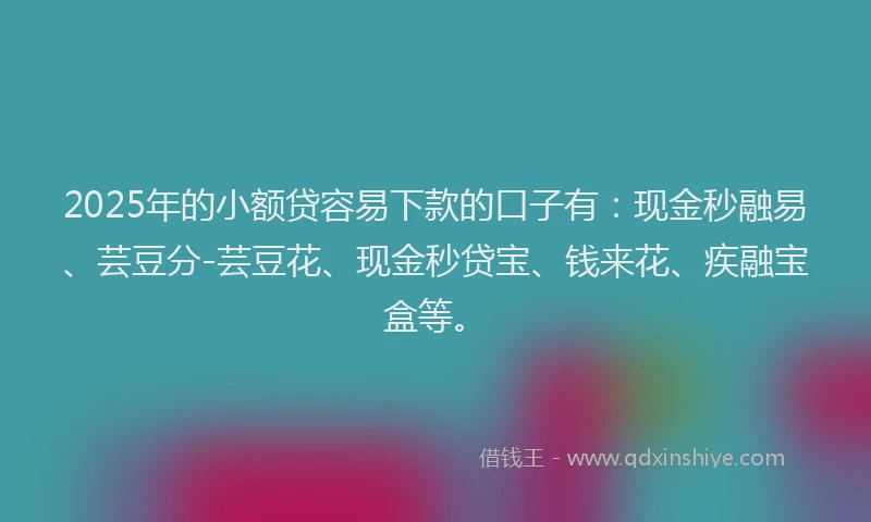 2025年的小额贷容易下款的口子有：现金秒融易、芸豆分-芸豆花、现金秒贷宝、钱来花、疾融宝盒等。