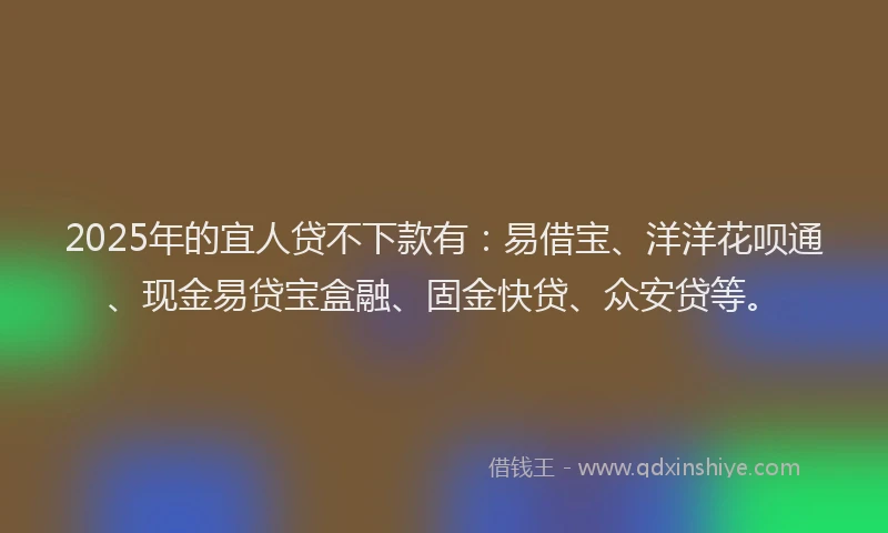 2025年的宜人贷不下款有：易借宝、洋洋花呗通、现金易贷宝盒融、固金快贷、众安贷等。