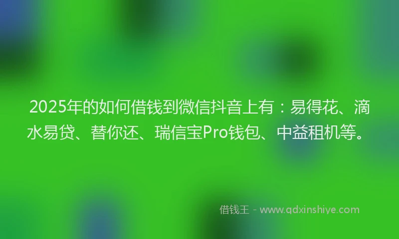 2025年的如何借钱到微信抖音上有：易得花、滴水易贷、替你还、瑞信宝Pro钱包、中益租机等。
