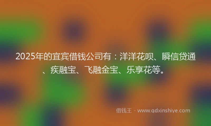 2025年的宜宾借钱公司有：洋洋花呗、瞬信贷通、疾融宝、飞融金宝、乐享花等。