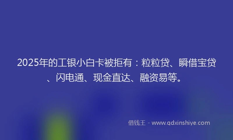 2025年的工银小白卡被拒有：粒粒贷、瞬借宝贷、闪电通、现金直达、融资易等。