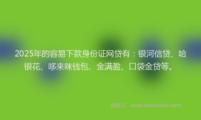2025年的容易下款身份证网贷有：银河信贷、哈银花、哆来咪钱包、金满盈、口袋金贷等。