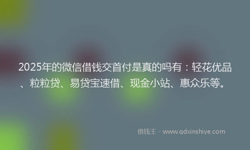 2025年的微信借钱交首付是真的吗有：轻花优品、粒粒贷、易贷宝速借、现金小站、惠众乐等。