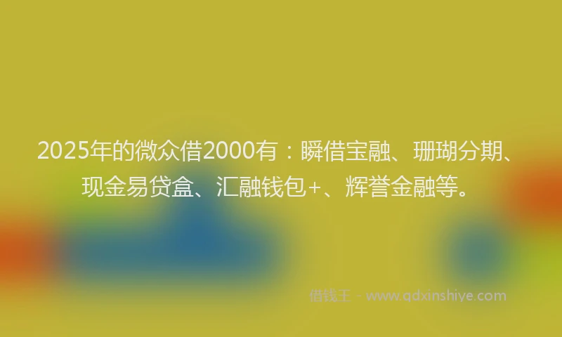 2025年的微众借2000有：瞬借宝融、珊瑚分期、现金易贷盒、汇融钱包+、辉誉金融等。