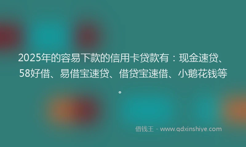 2025年的容易下款的信用卡贷款有：现金速贷、58好借、易借宝速贷、借贷宝速借、小鹅花钱等。