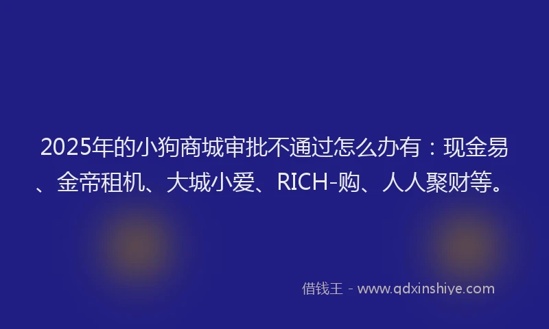 2025年的小狗商城审批不通过怎么办有：现金易、金帝租机、大城小爱、RICH-购、人人聚财等。