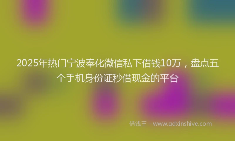 2025年热门宁波奉化微信私下借钱10万，盘点五个手机身份证秒借现金的平台