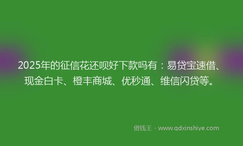 2025年的征信花还呗好下款吗有：易贷宝速借、现金白卡、橙丰商城、优秒通、维信闪贷等。