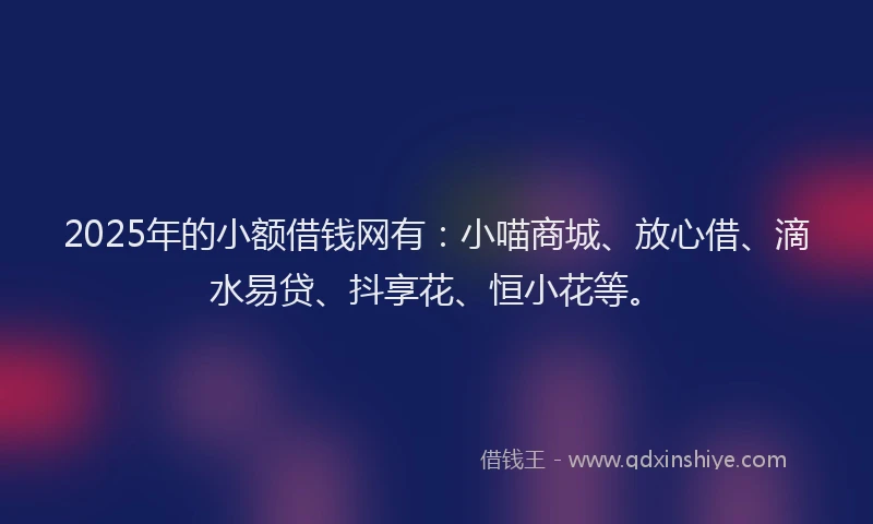 2025年的小额借钱网有：小喵商城、放心借、滴水易贷、抖享花、恒小花等。