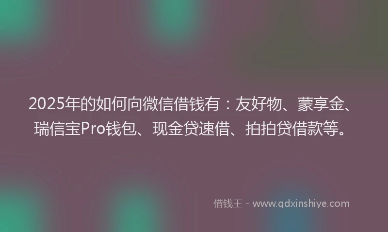 2025年的如何向微信借钱有：友好物、蒙享金、瑞信宝Pro钱包、现金贷速借、拍拍贷借款等。