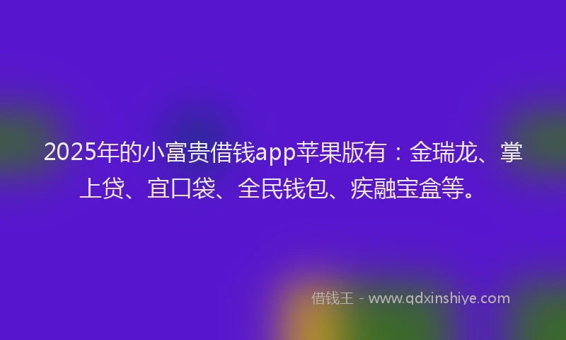 2025年的小富贵借钱app苹果版有：金瑞龙、掌上贷、宜口袋、全民钱包、疾融宝盒等。