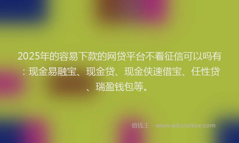 2025年的容易下款的网贷平台不看征信可以吗有：现金易融宝、现金贷、现金侠速借宝、任性贷、瑞盈钱包等。