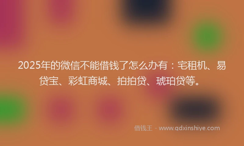 2025年的微信不能借钱了怎么办有：宅租机、易贷宝、彩虹商城、拍拍贷、琥珀贷等。