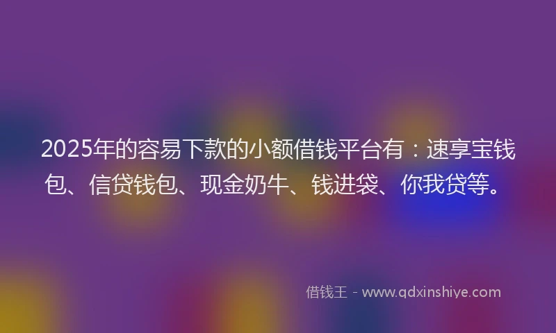 2025年的容易下款的小额借钱平台有：速享宝钱包、信贷钱包、现金奶牛、钱进袋、你我贷等。