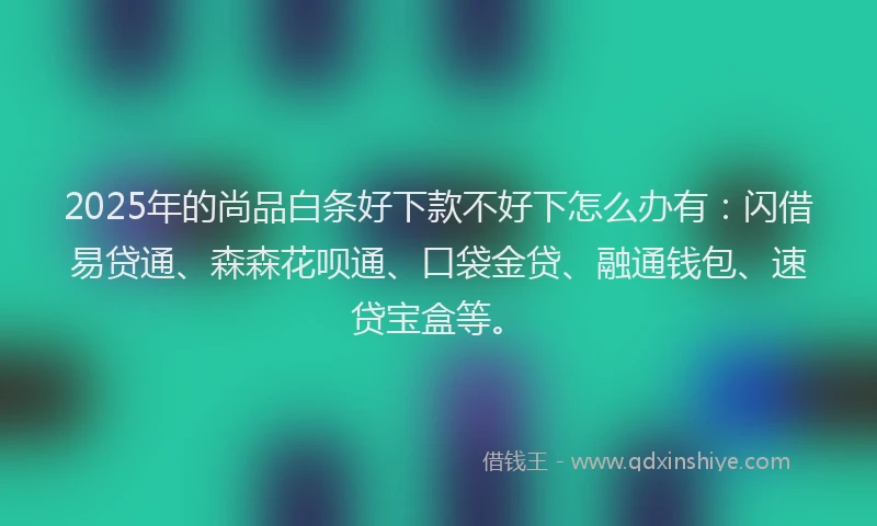 2025年的尚品白条好下款不好下怎么办有:闪借易贷通、森森花呗通、口袋金贷、融通钱包、速贷宝盒等。