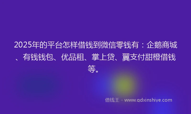 2025年的平台怎样借钱到微信零钱有：企鹅商城、有钱钱包、优品租、掌上贷、翼支付甜橙借钱等。