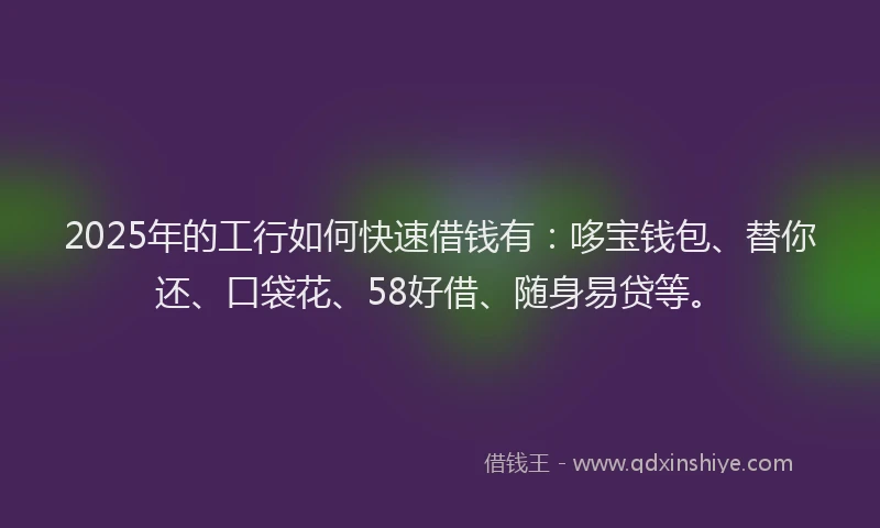 2025年的工行如何快速借钱有：哆宝钱包、替你还、口袋花、58好借、随身易贷等。