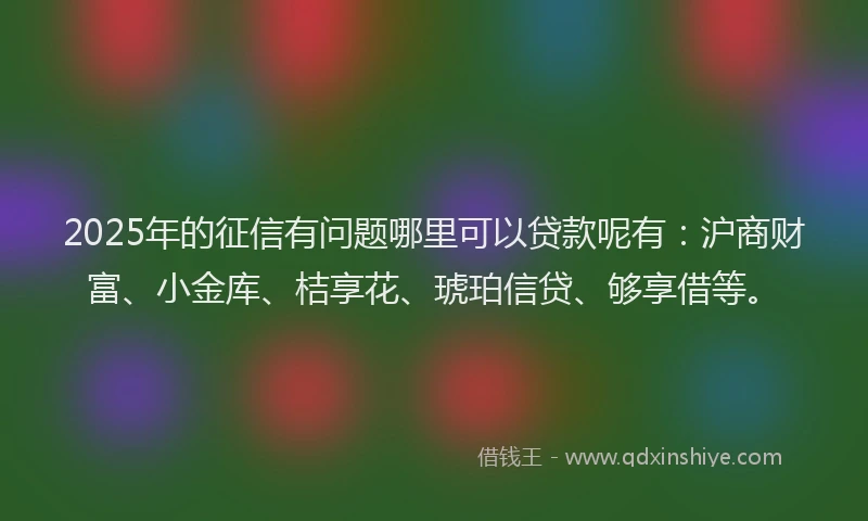 2025年的征信有问题哪里可以贷款呢有：沪商财富、小金库、桔享花、琥珀信贷、够享借等。