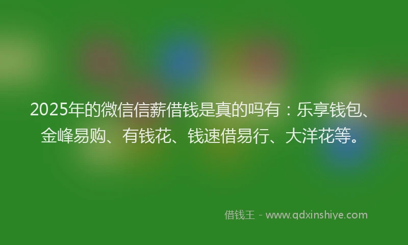 2025年的微信信薪借钱是真的吗有：乐享钱包、金峰易购、有钱花、钱速借易行、大洋花等。