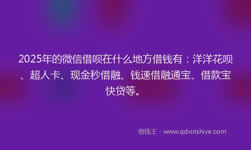 2025年的微信借呗在什么地方借钱有：洋洋花呗、超人卡、现金秒借融、钱速借融通宝、借款宝快贷等。