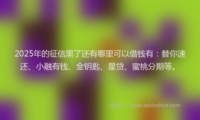 2025年的征信黑了还有哪里可以借钱有：替你速还、小融有钱、金钥匙、星贷、蜜桃分期等。