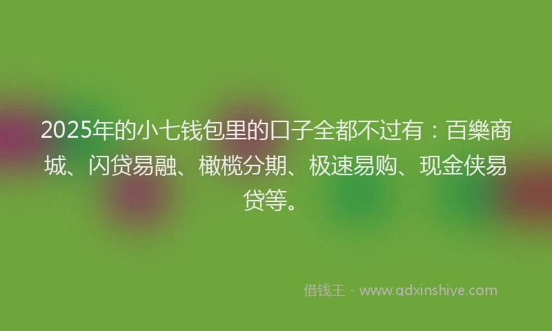 2025年的小七钱包里的口子全都不过有：百樂商城、闪贷易融、橄榄分期、极速易购、现金侠易贷等。