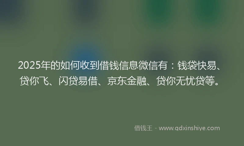 2025年的如何收到借钱信息微信有：钱袋快易、贷你飞、闪贷易借、京东金融、贷你无忧贷等。