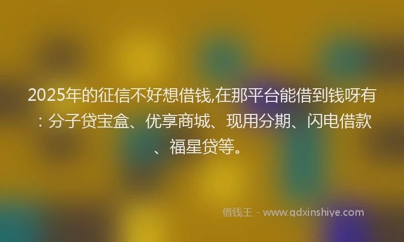 2025年的征信不好想借钱,在那平台能借到钱呀有：分子贷宝盒、优享商城、现用分期、闪电借款、福星贷等。