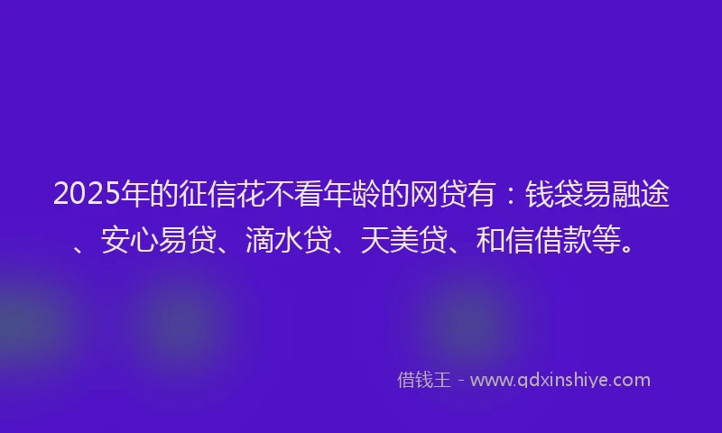 2025年的征信花不看年龄的网贷有：钱袋易融途、安心易贷、滴水贷、天美贷、和信借款等。