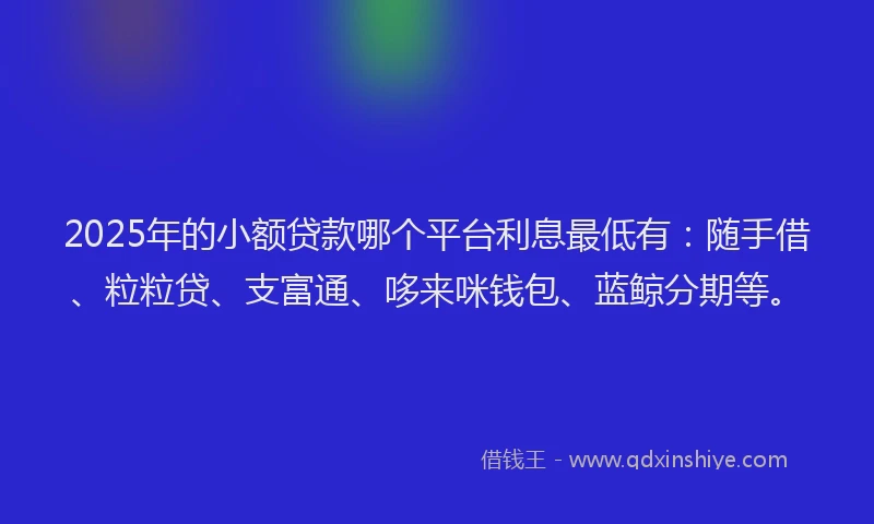 2025年的小额贷款哪个平台利息最低有：随手借、粒粒贷、支富通、哆来咪钱包、蓝鲸分期等。