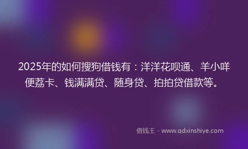 2025年的如何搜狗借钱有：洋洋花呗通、羊小咩便荔卡、钱满满贷、随身贷、拍拍贷借款等。