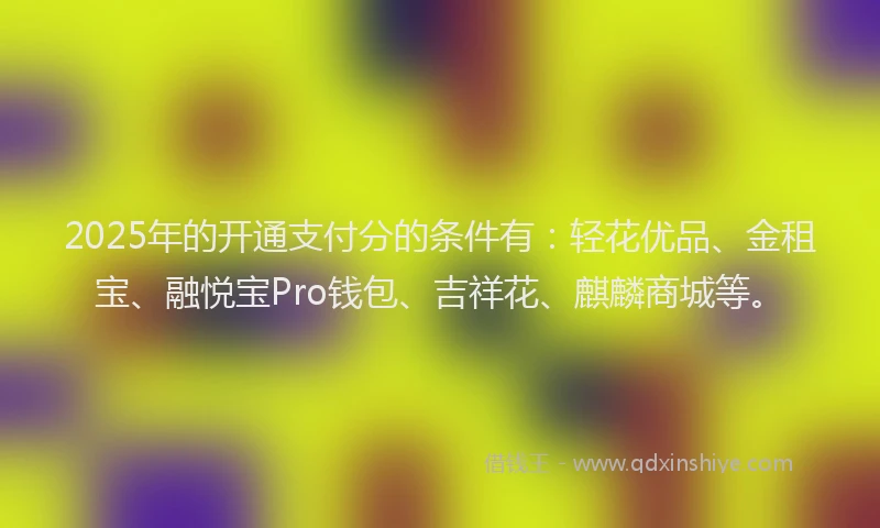 2025年的开通支付分的条件有：轻花优品、金租宝、融悦宝Pro钱包、吉祥花、麒麟商城等。