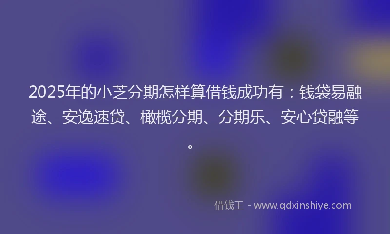 2025年的小芝分期怎样算借钱成功有：钱袋易融途、安逸速贷、橄榄分期、分期乐、安心贷融等。