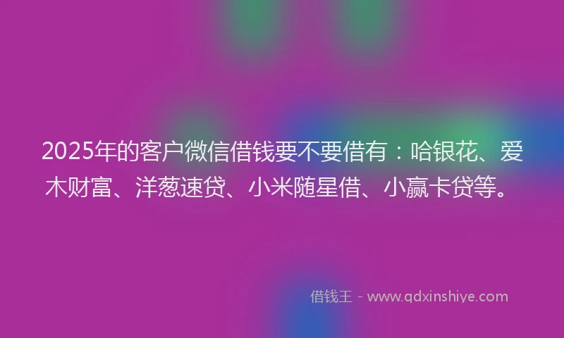 2025年的客户微信借钱要不要借有：哈银花、爱木财富、洋葱速贷、小米随星借、小赢卡贷等。