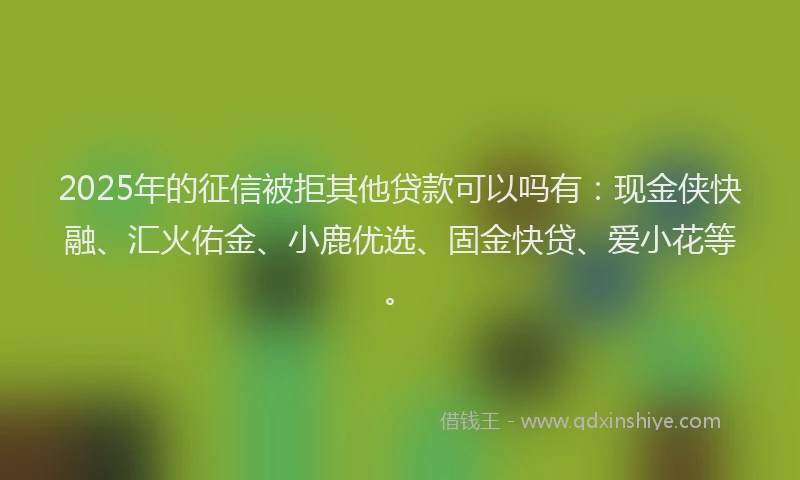 2025年的征信被拒其他贷款可以吗有：现金侠快融、汇火佑金、小鹿优选、固金快贷、爱小花等。
