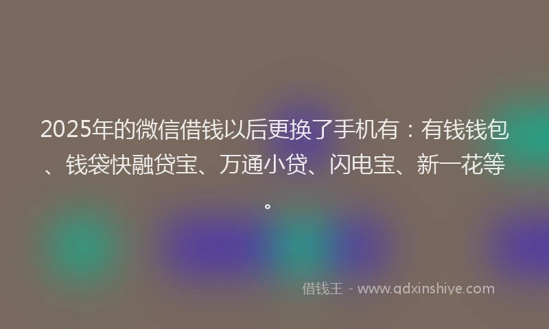 2025年的微信借钱以后更换了手机有：有钱钱包、钱袋快融贷宝、万通小贷、闪电宝、新一花等。