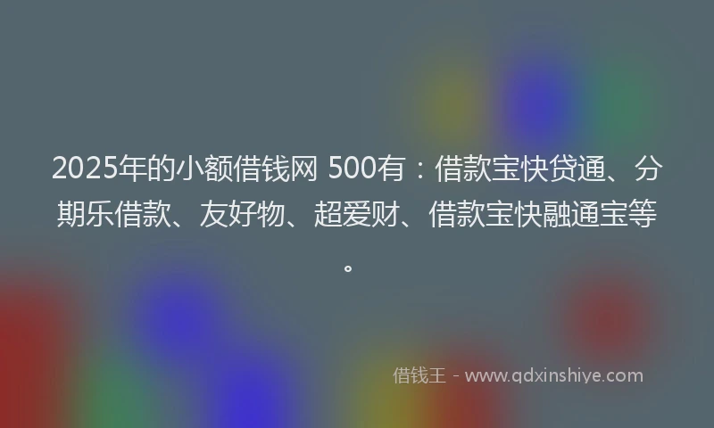 2025年的小额借钱网 500有：借款宝快贷通、分期乐借款、友好物、超爱财、借款宝快融通宝等。