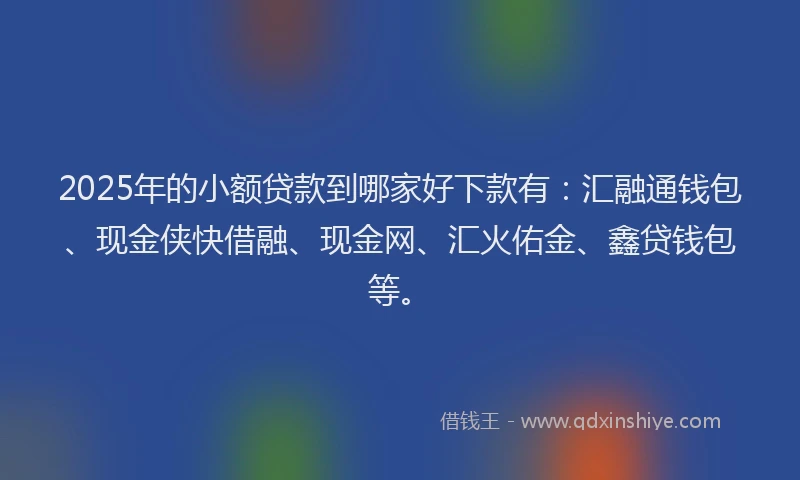 2025年的小额贷款到哪家好下款有：汇融通钱包、现金侠快借融、现金网、汇火佑金、鑫贷钱包等。