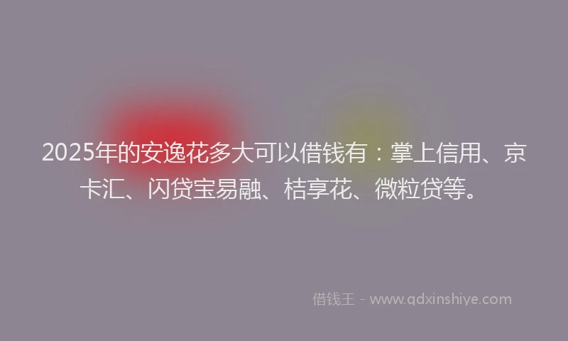 2025年的安逸花多大可以借钱有：掌上信用、京卡汇、闪贷宝易融、桔享花、微粒贷等。