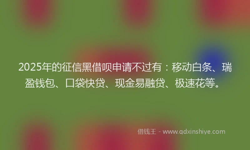 2025年的征信黑借呗申请不过有：移动白条、瑞盈钱包、口袋快贷、现金易融贷、极速花等。