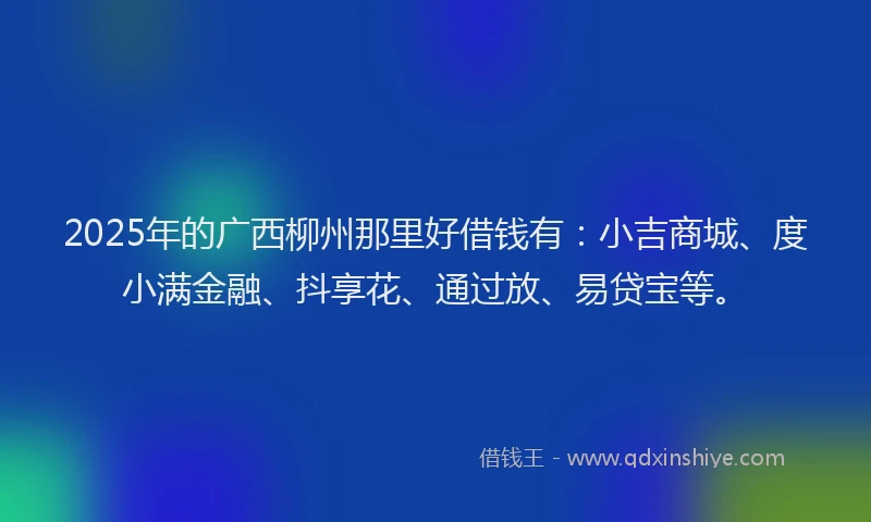 2025年的广西柳州那里好借钱有：小吉商城、度小满金融、抖享花、通过放、易贷宝等。
