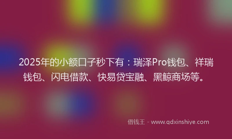 2025年的小额口子秒下有：瑞泽Pro钱包、祥瑞钱包、闪电借款、快易贷宝融、黑鲸商场等。